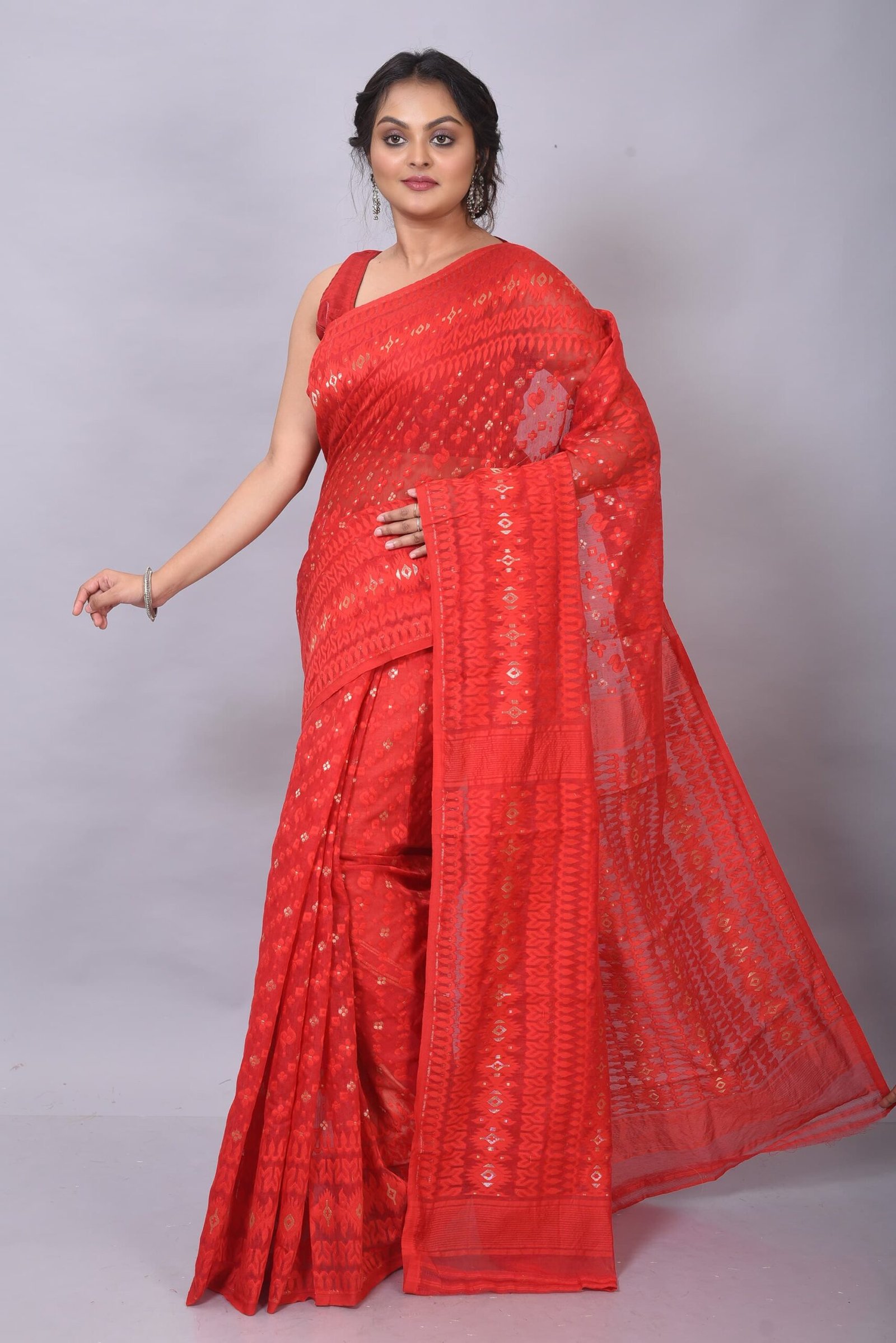Allover Red Soft Jamdani Saree