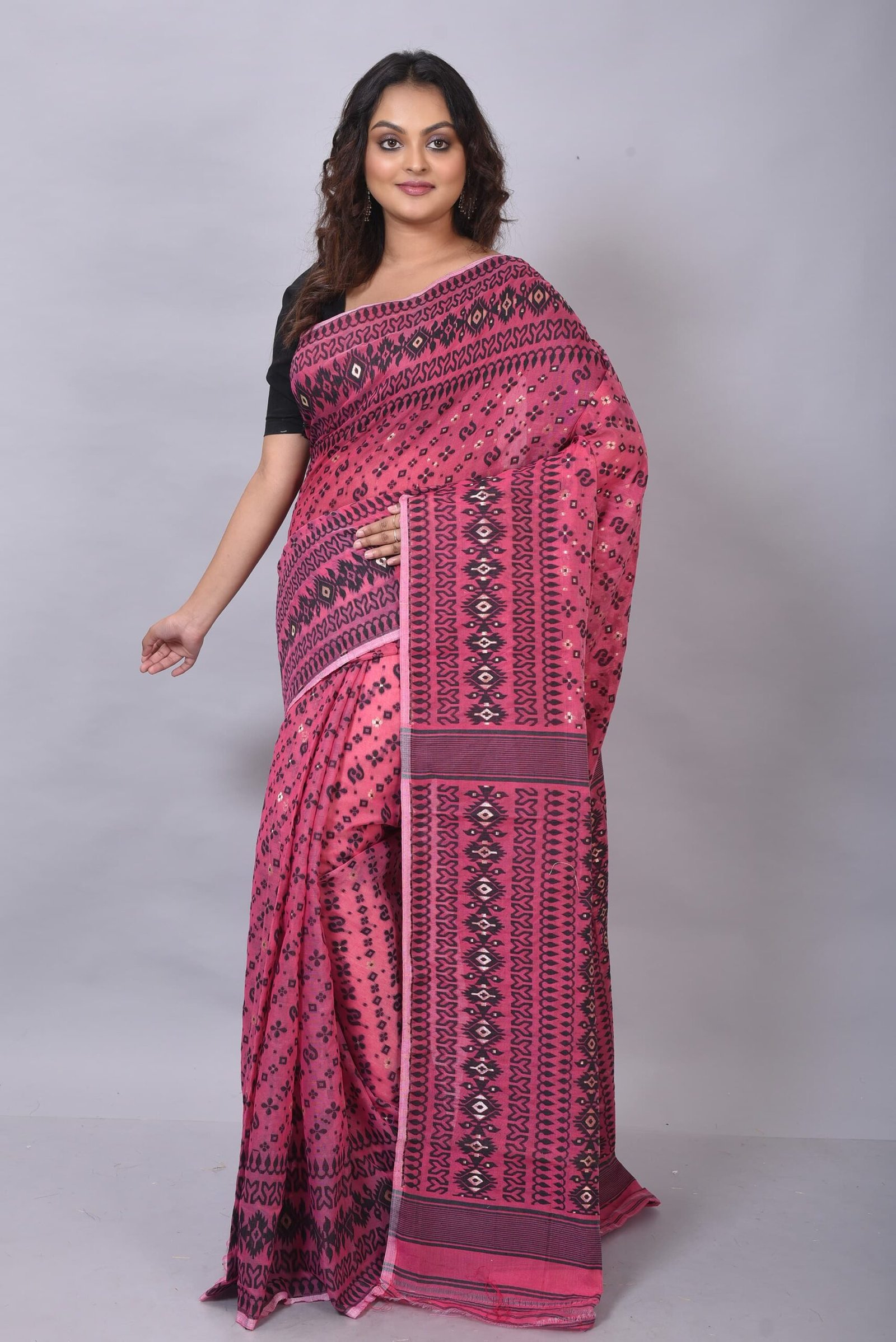 Allover Work Tomato Red Soft Jamdani Saree - Image 2