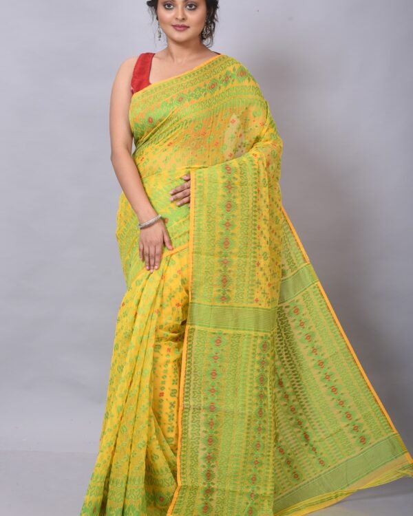Allover Yellow Green Soft Jamdani Saree