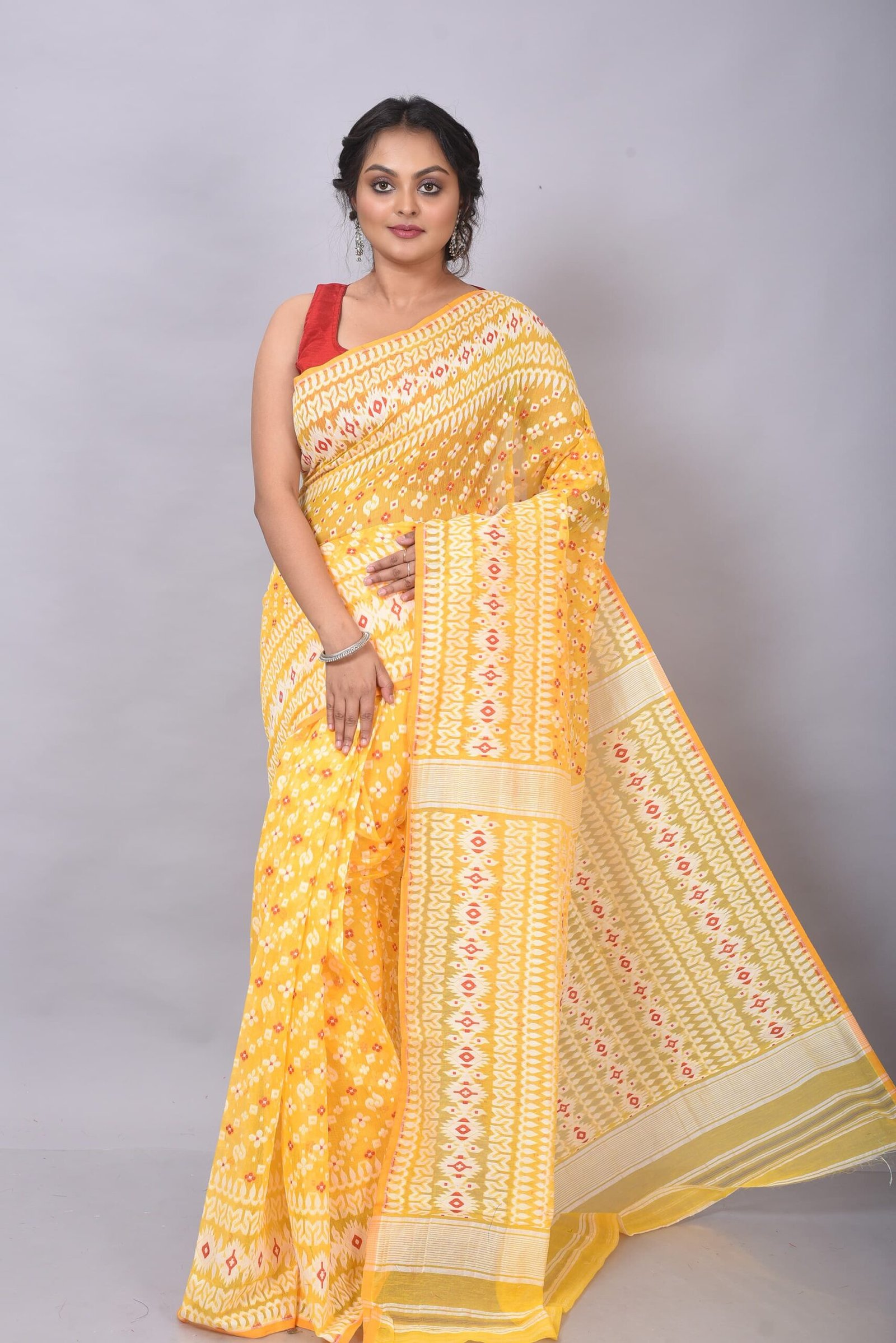 Allover Work Yellow Soft Jamdani Saree