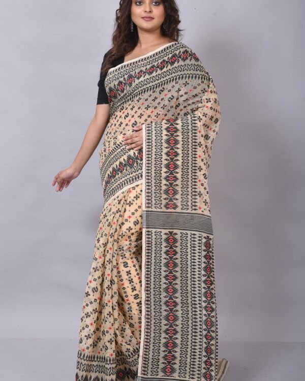 Allover Work Cream Soft Jamdani Saree