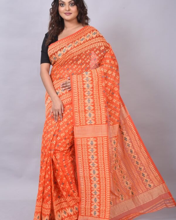Allover Work Orange Soft Jamdani Saree