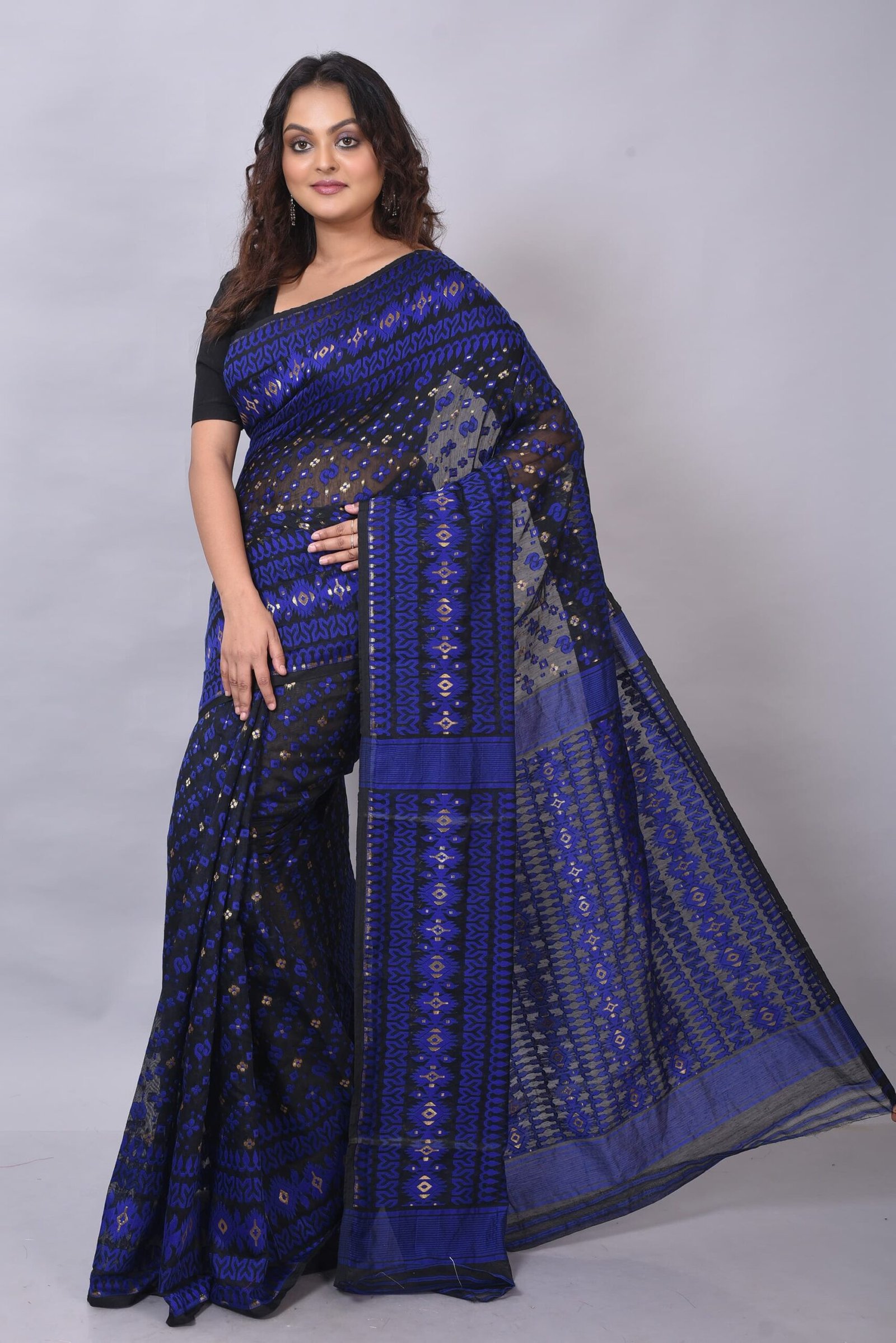 Allover Work Blue Soft Jamdani Saree