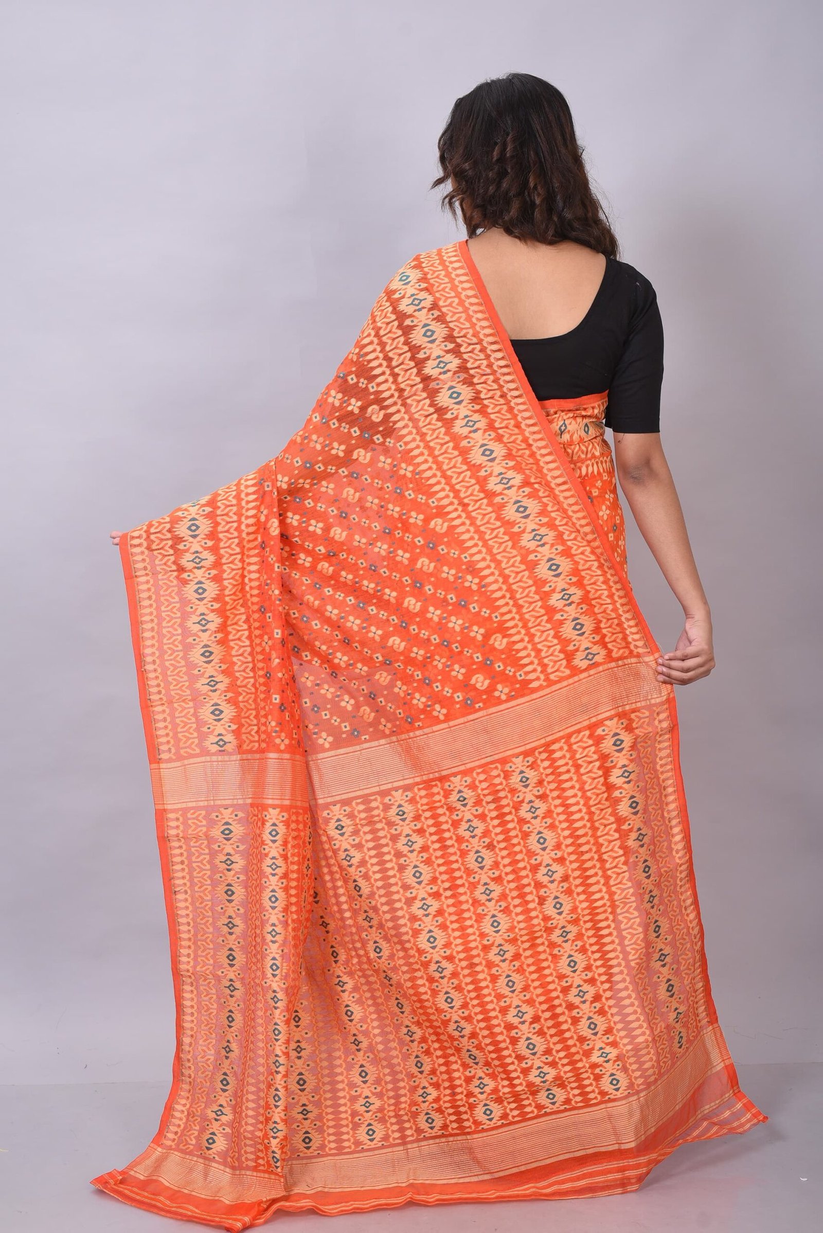 Allover Work Orange Soft Jamdani Saree - Image 2