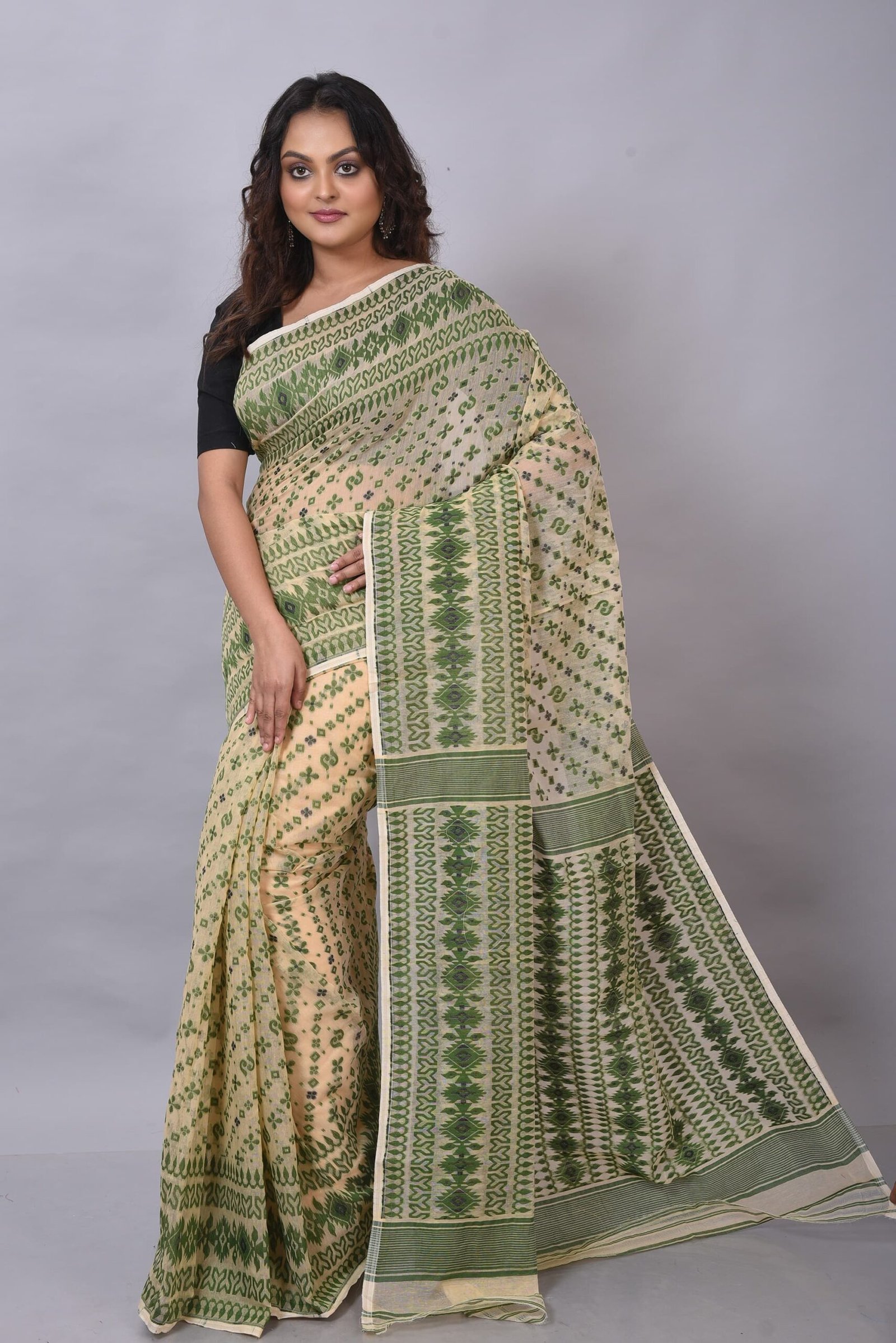 Allover Work Off White Pasta Soft Jamdani Saree