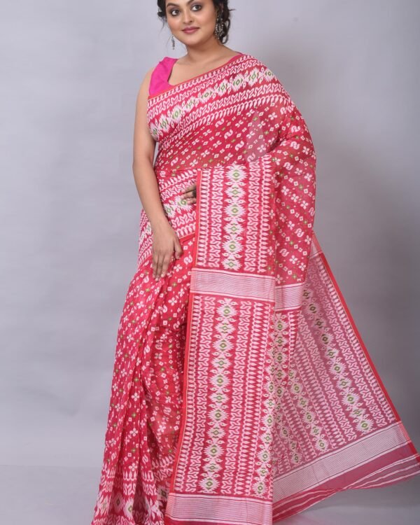 Allover Work Red White Soft Jamdani Saree