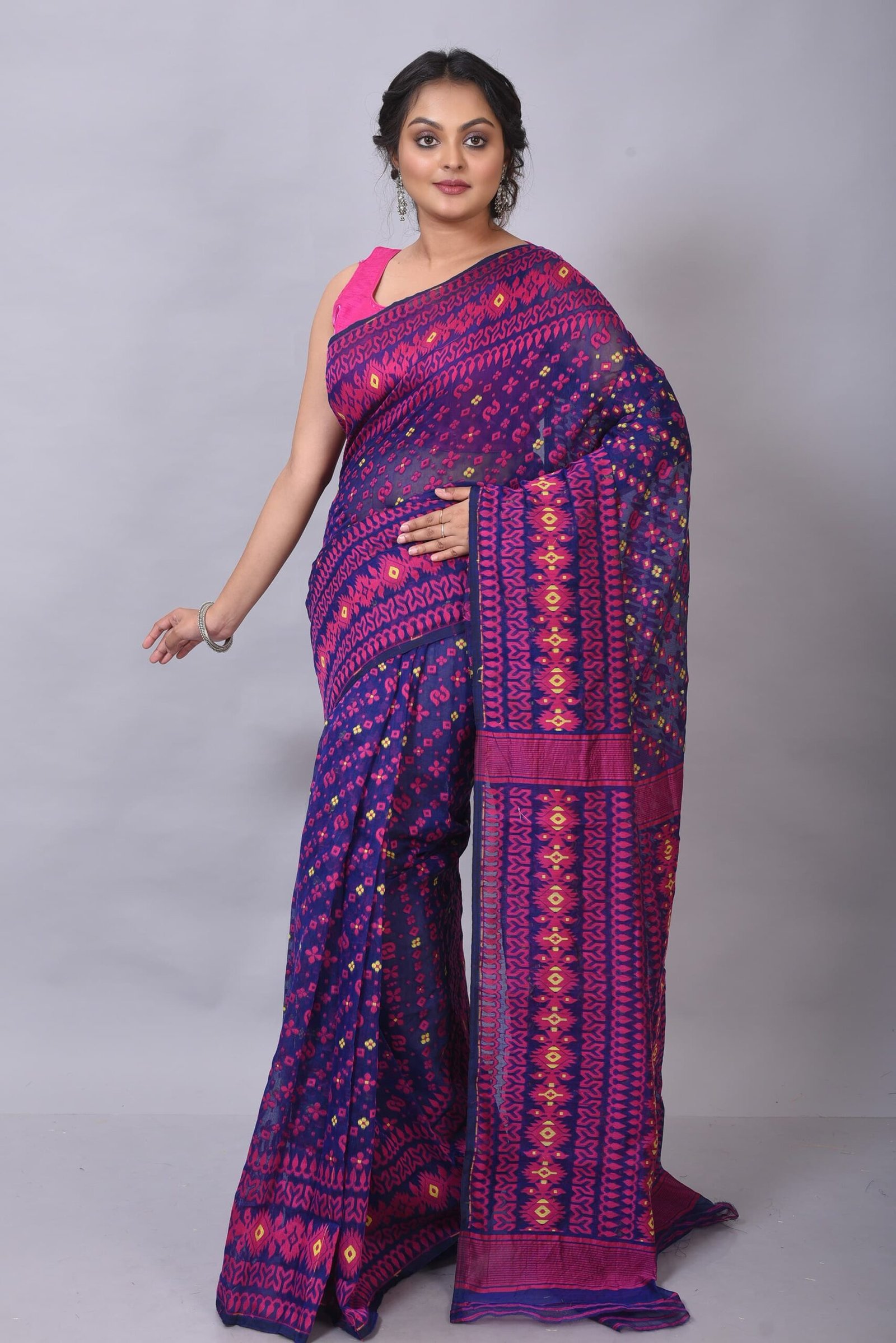 Allover Work Blue Soft Jamdani Saree