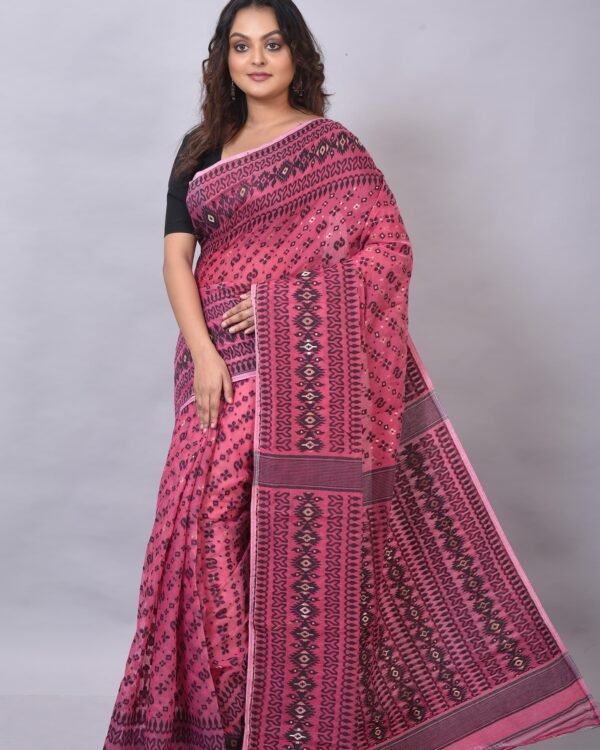 Allover Work Tomato Red Soft Jamdani Saree