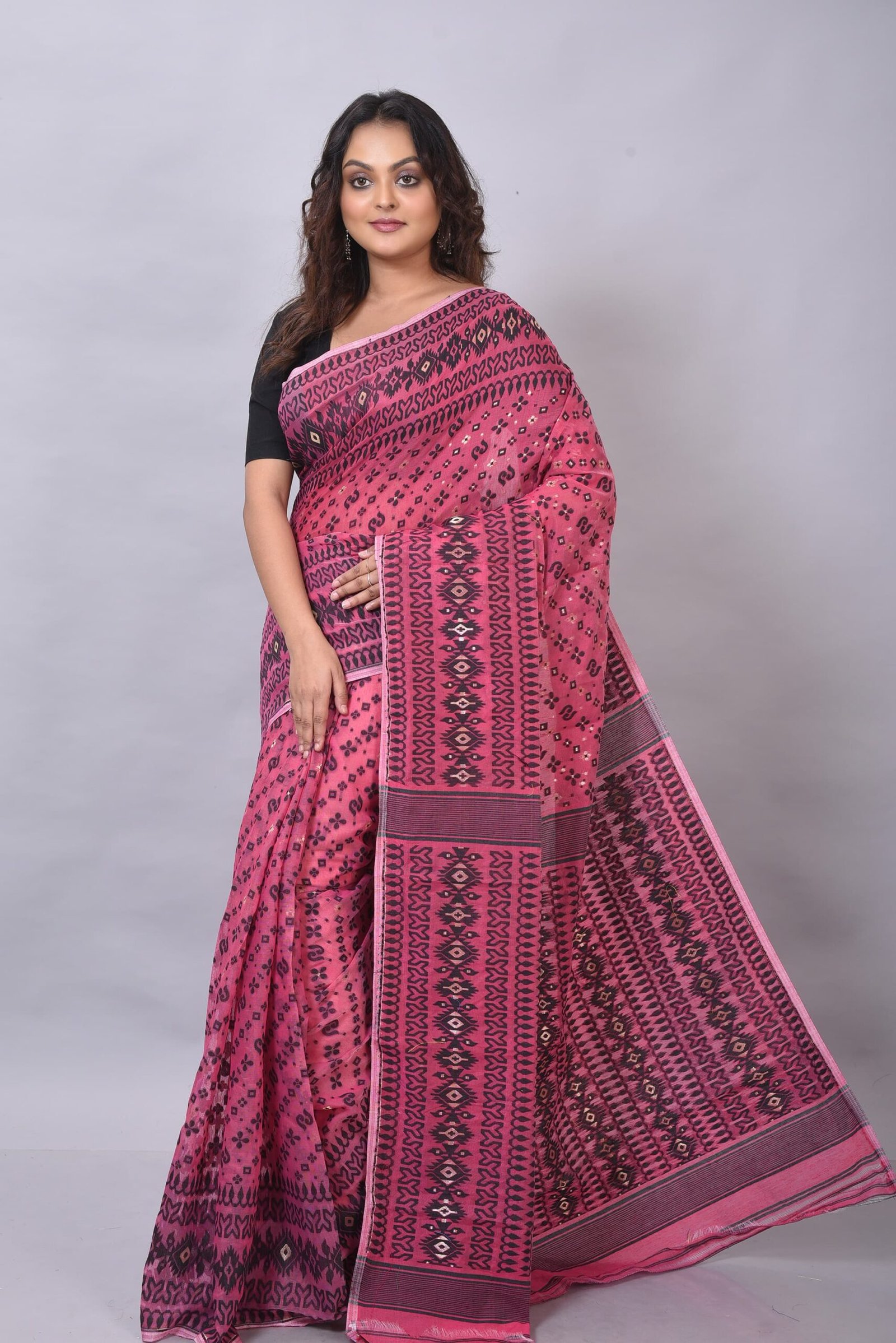 Allover Work Tomato Red Soft Jamdani Saree