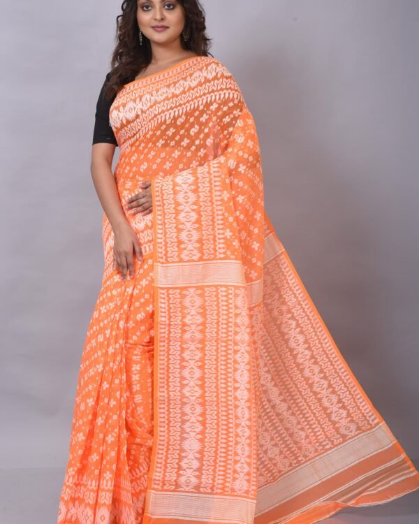 Allover Work Orange Soft Jamdani Saree