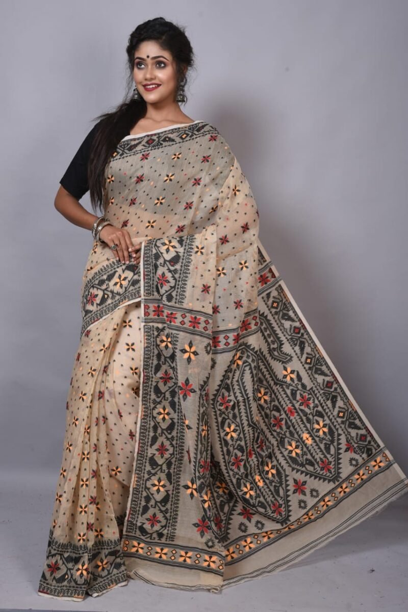 Light Mushroom Soft Dhakai Jamdani Saree