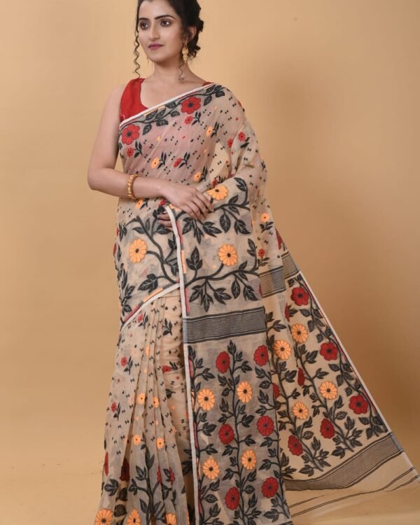 Exclusive Off White Flower Soft Jamdani Saree