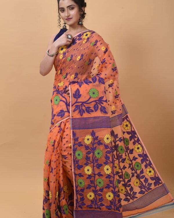 Exclusive Orange Flower Soft Jamdani Saree (Copy)