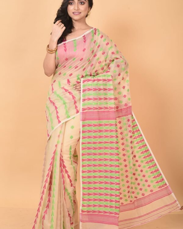 Light Apricot Soft Dhakai Jamdani Sari
