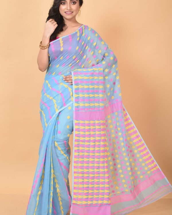 Light Blue Soft Dhakai Jamdani Sari