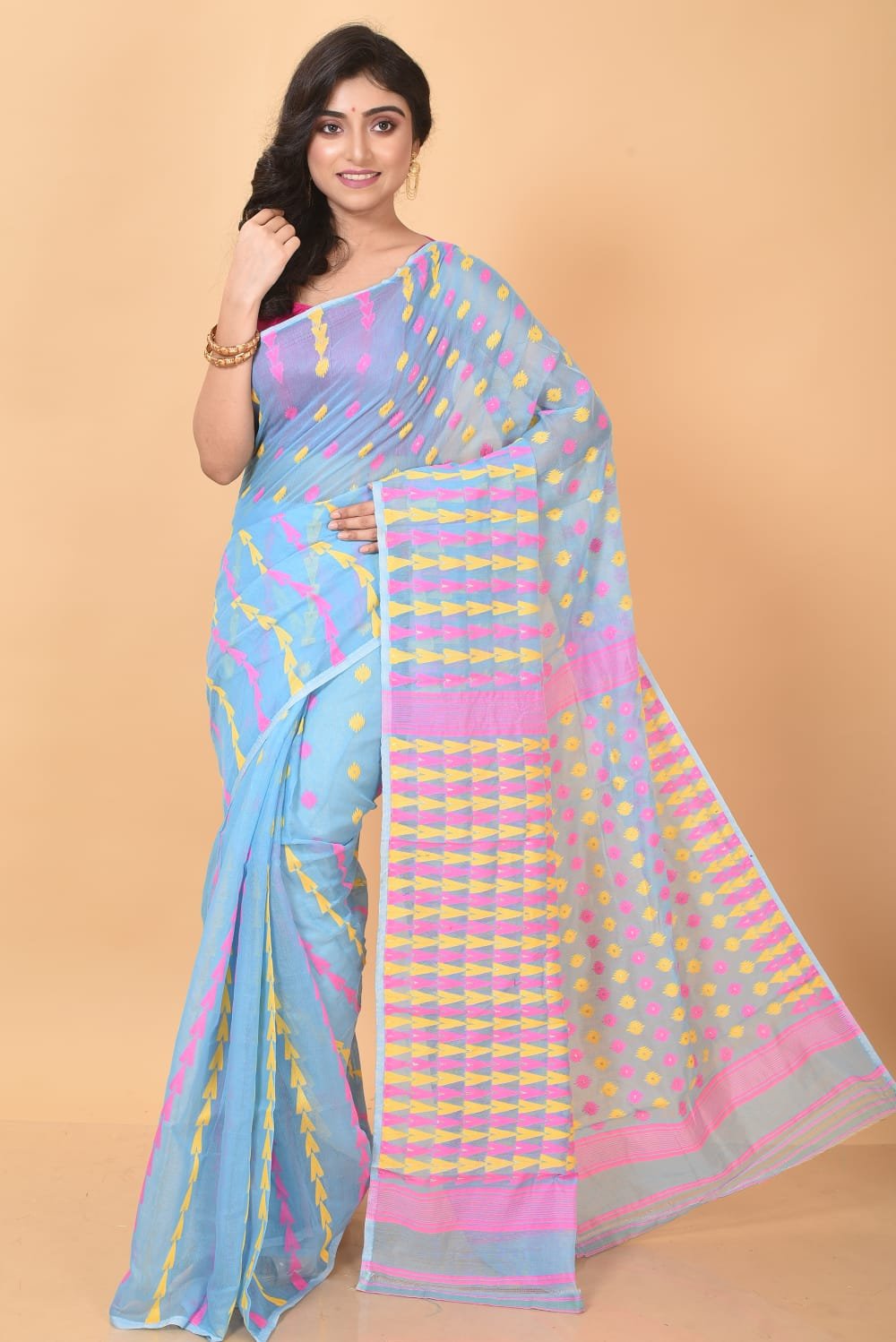Light Blue Soft Dhakai Jamdani Sari