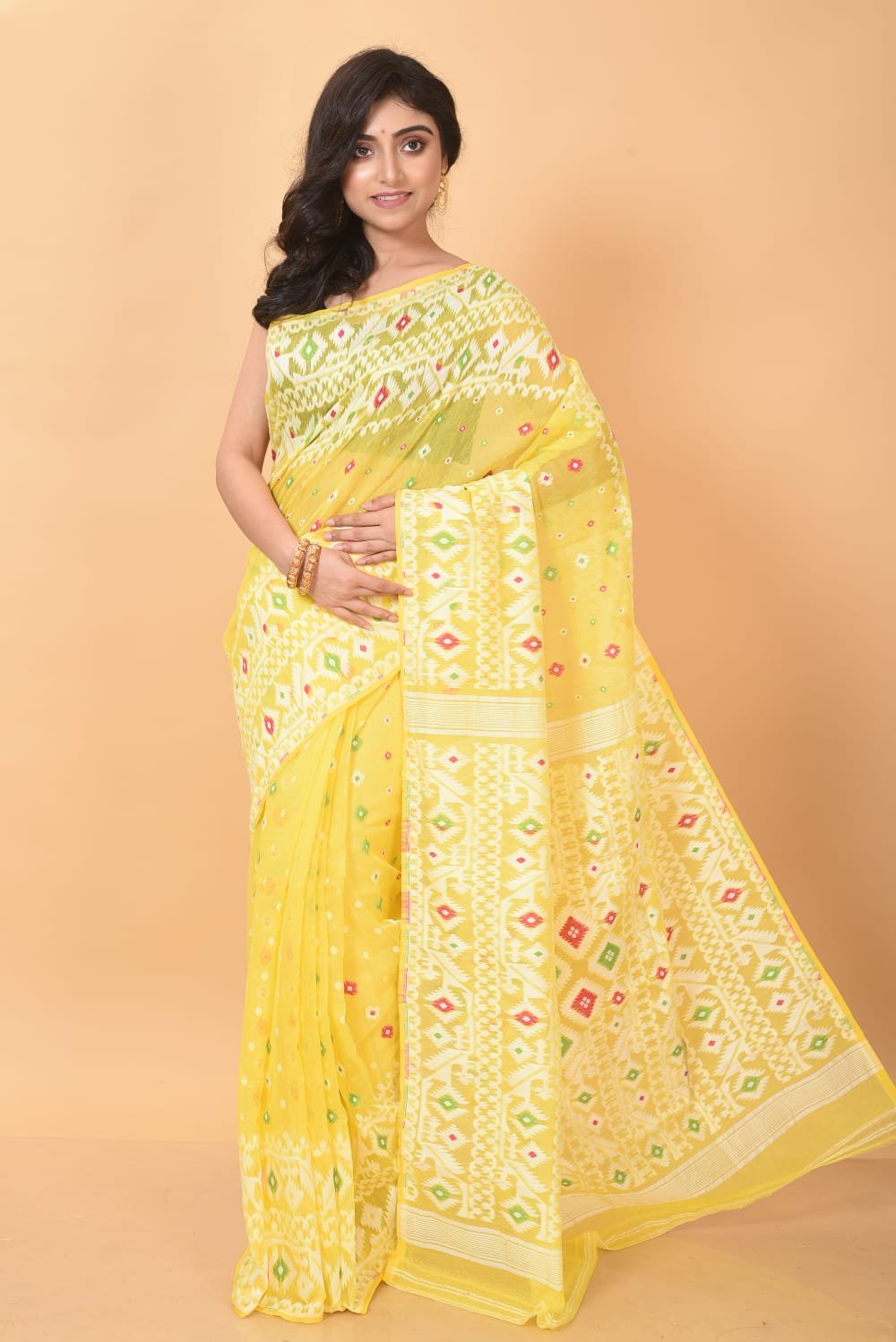 Light Yellow Soft Dhakai Jamdani Saree