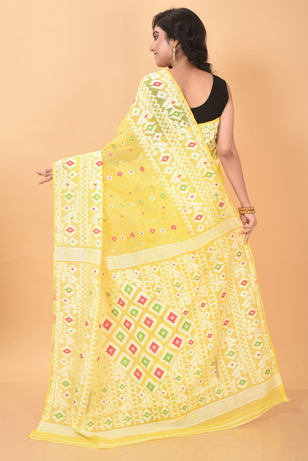 Light Yellow Soft Dhakai Jamdani Saree - Image 2