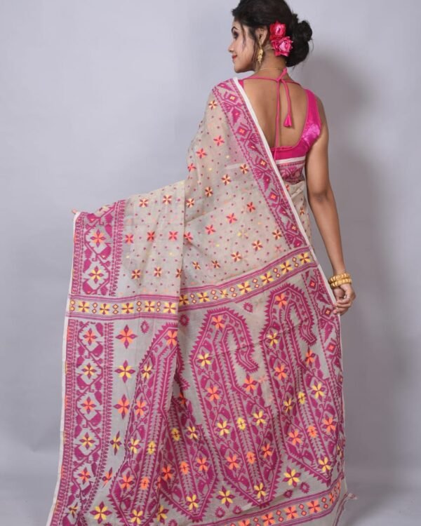Pale Silver Soft Dhakai Jamdani Saree