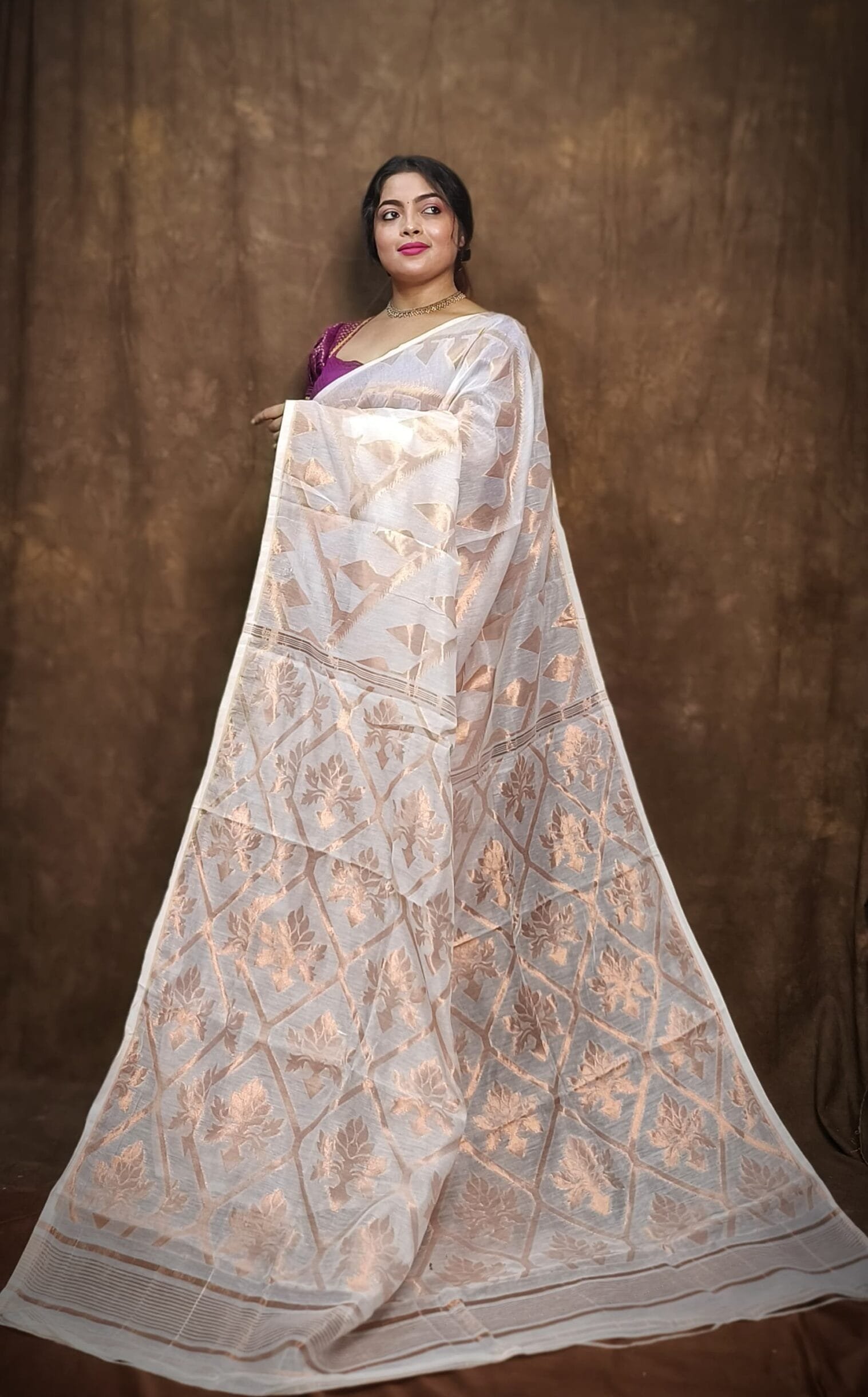 Soft Copper Joriwork Jamdani Sari