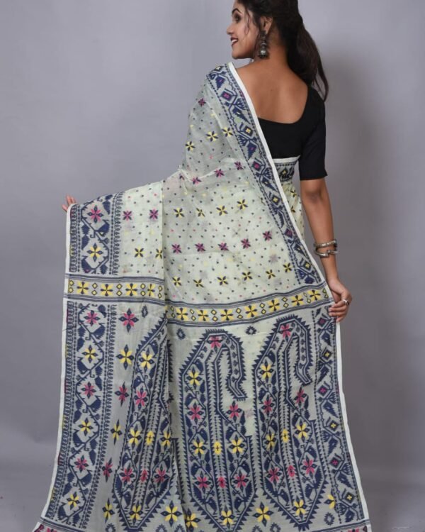 Pastel Grey Soft Dhakai Jamdani Saree