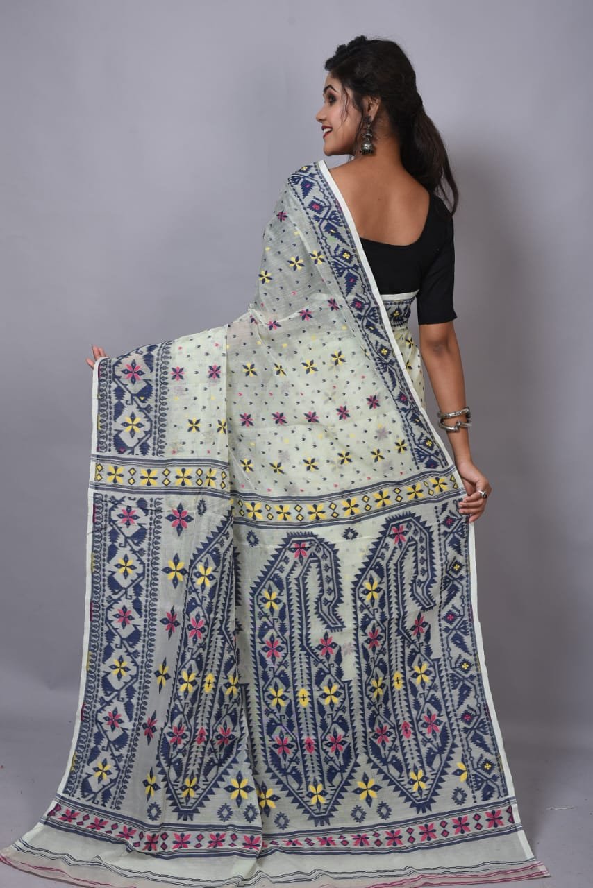 Pastel Grey Soft Dhakai Jamdani Saree