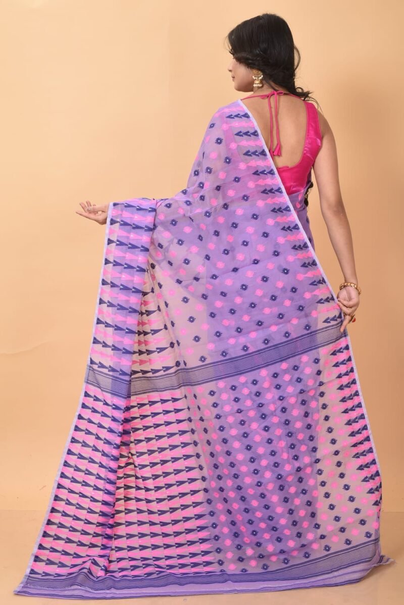 Pastel Violet Soft Dhakai Jamdani Sari - Image 2