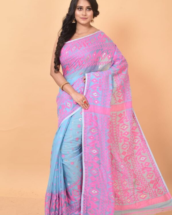 Sky Blue Soft Dhakai Jamdani Saree