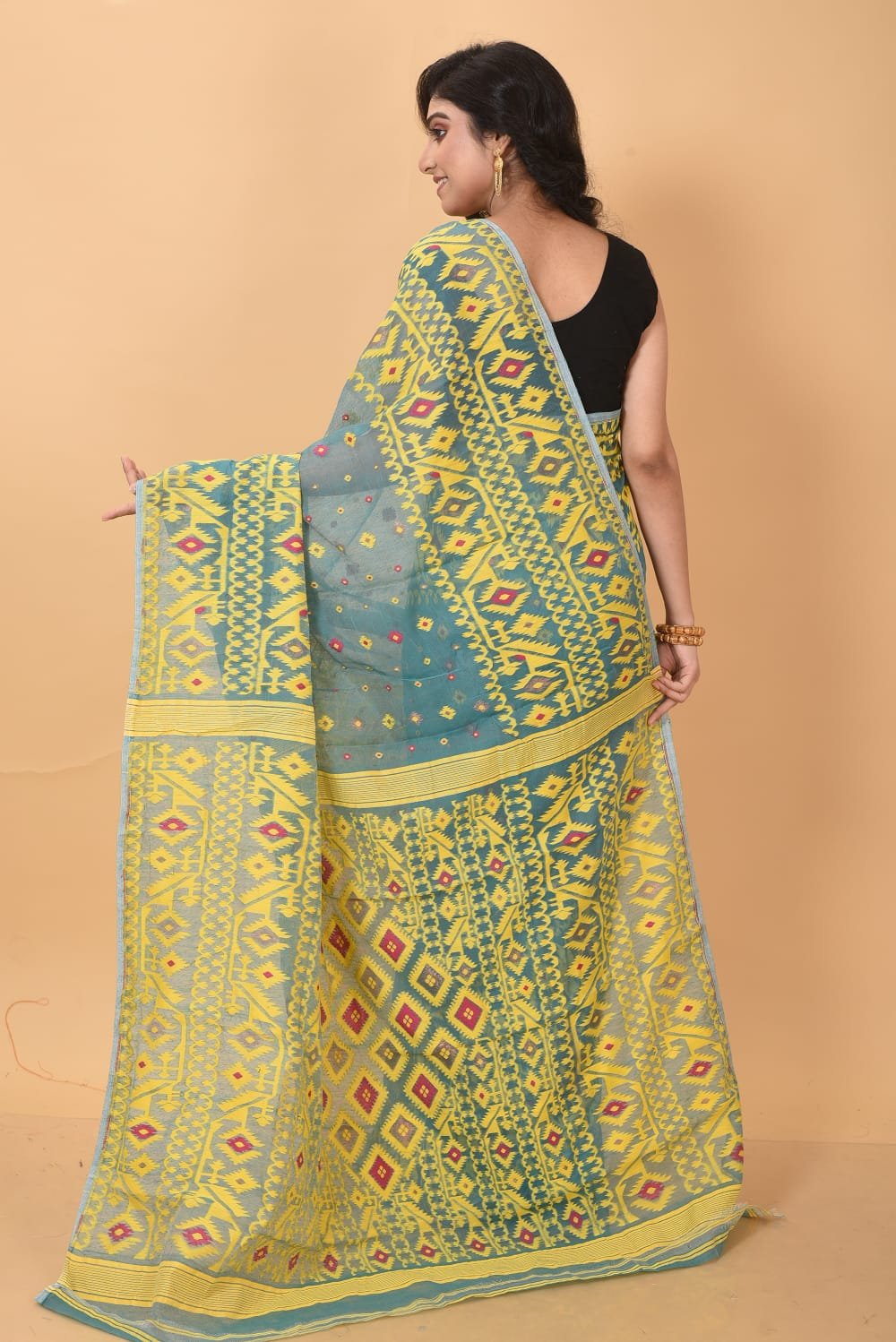 Smalt Blue Soft Dhakai Jamdani Saree - Image 2
