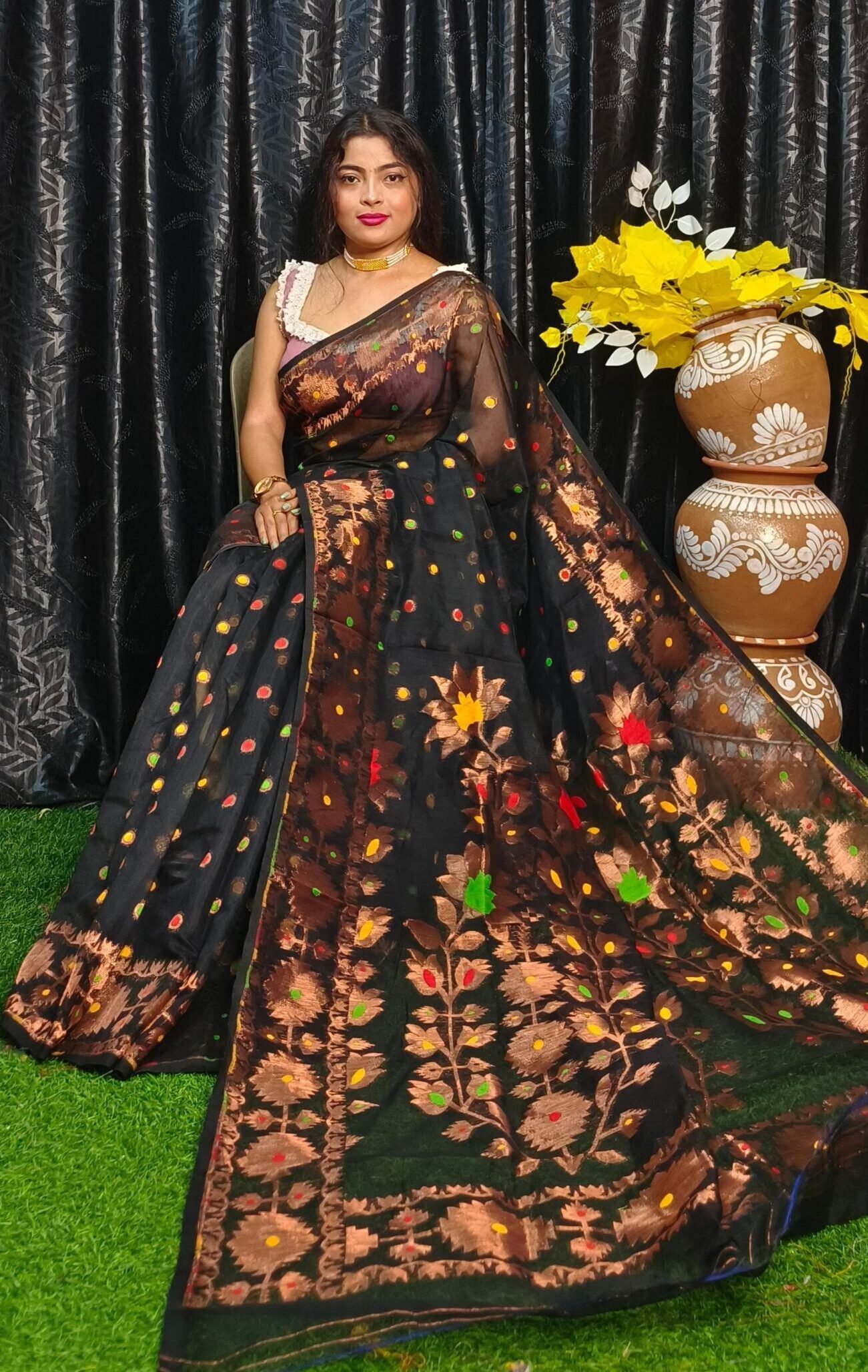 Black Soft Joriwork Dhakai Jamdani Saree