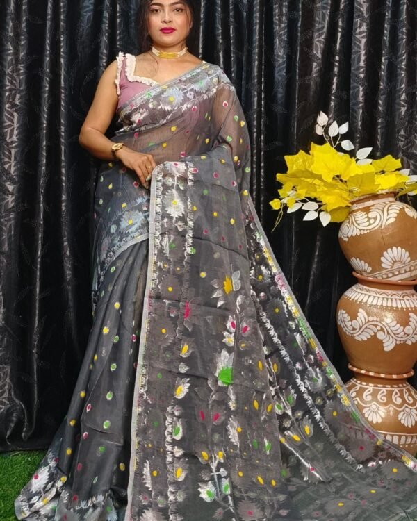 Storm Dust Soft Joriwork Dhakai Jamdani Saree