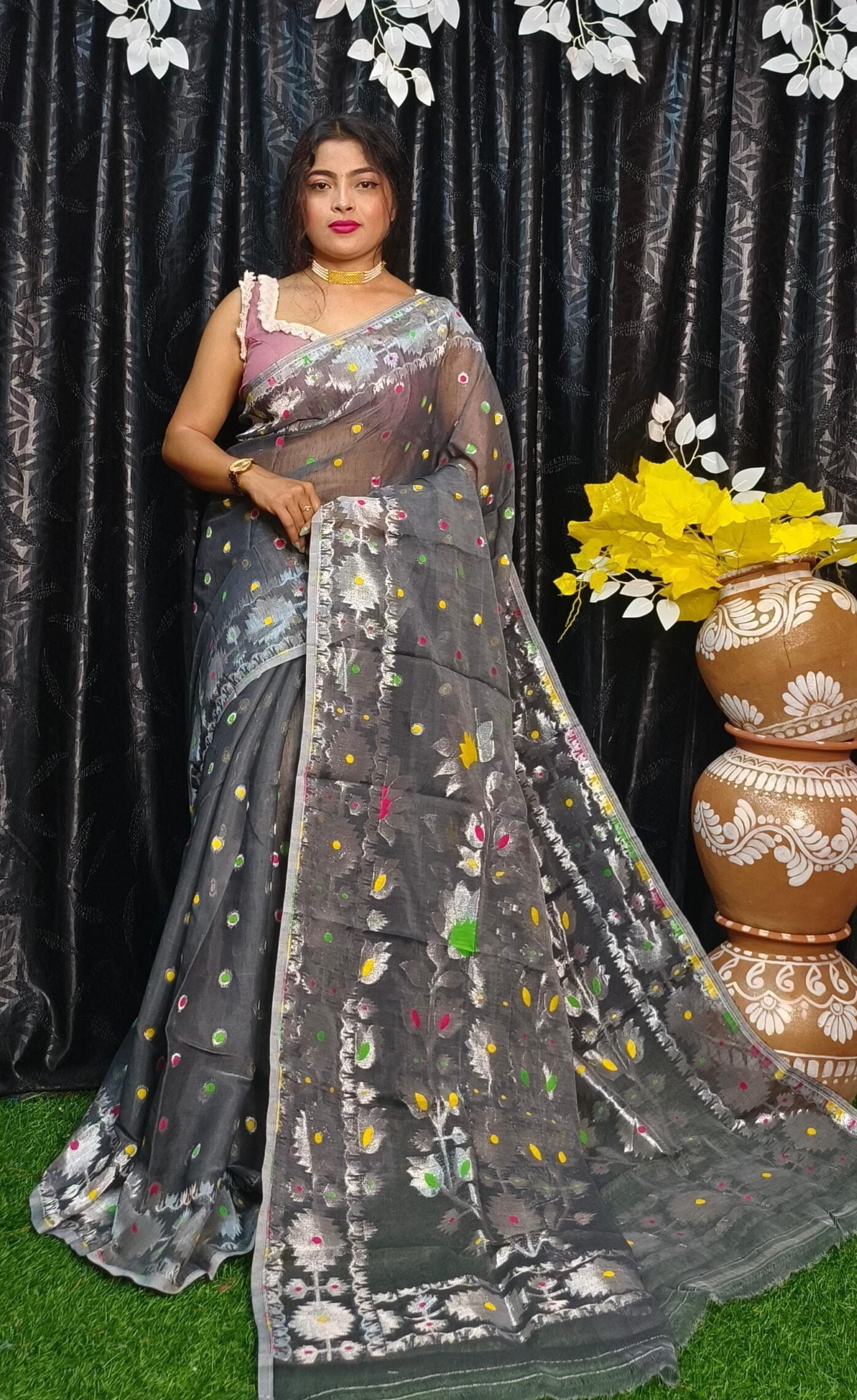 Storm Dust Soft Joriwork Dhakai Jamdani Saree