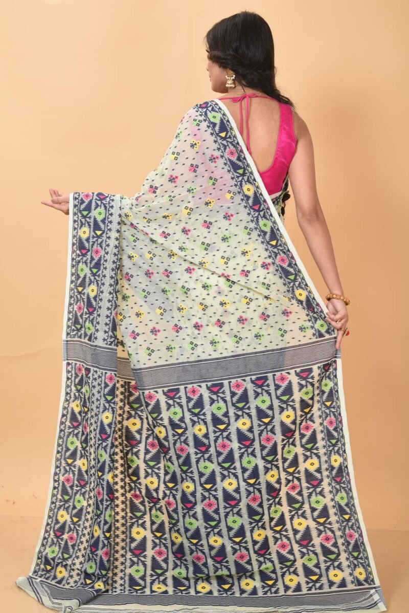 White Rock Soft Dhakai Jamdani Saree - Image 2