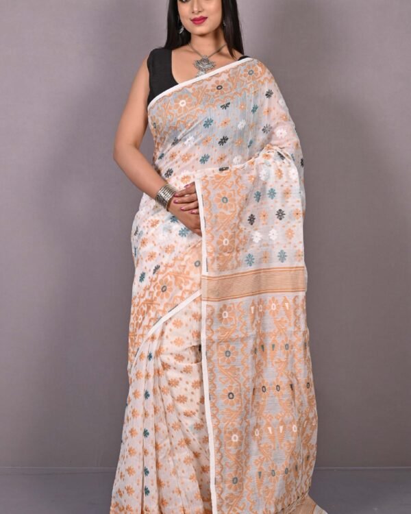 White Soft Dhakai Jamdani Sari