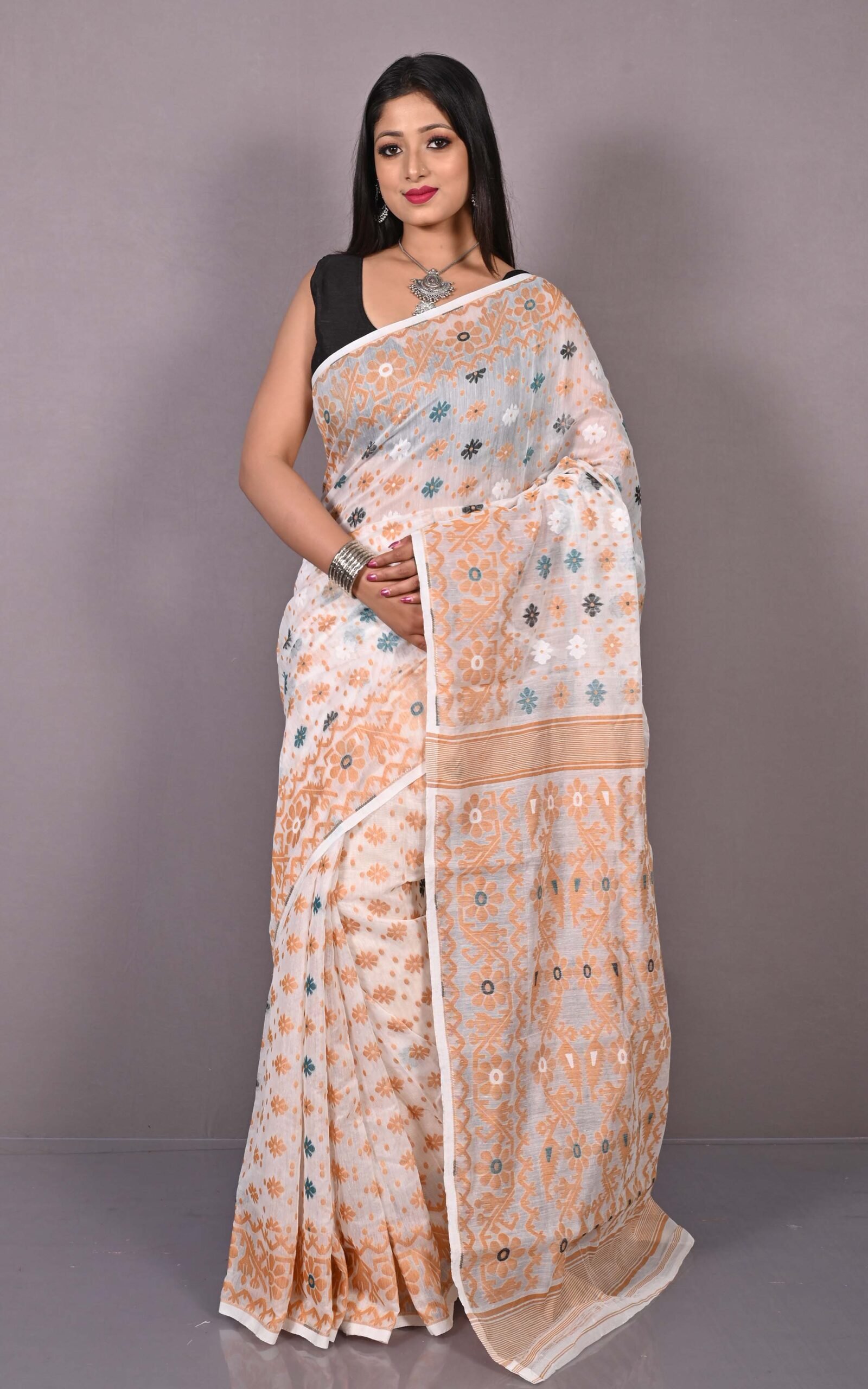 White Soft Dhakai Jamdani Sari