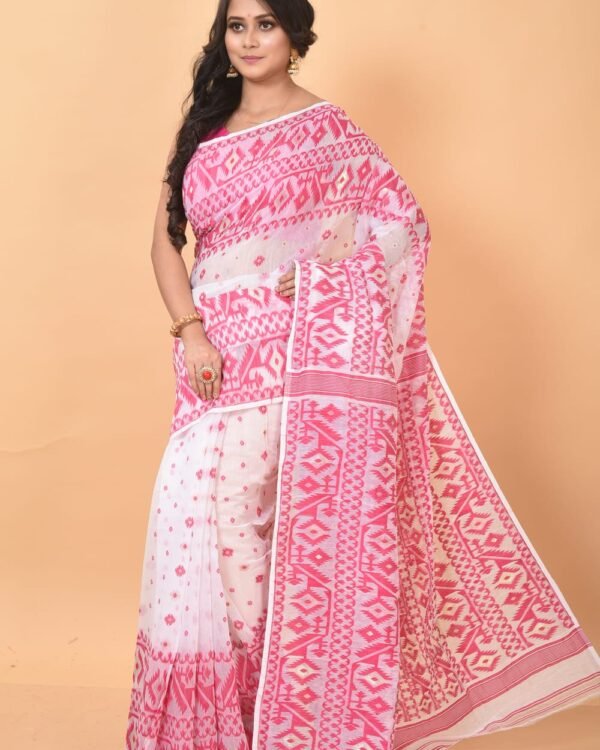 White Soft Dhakai Jamdani Saree