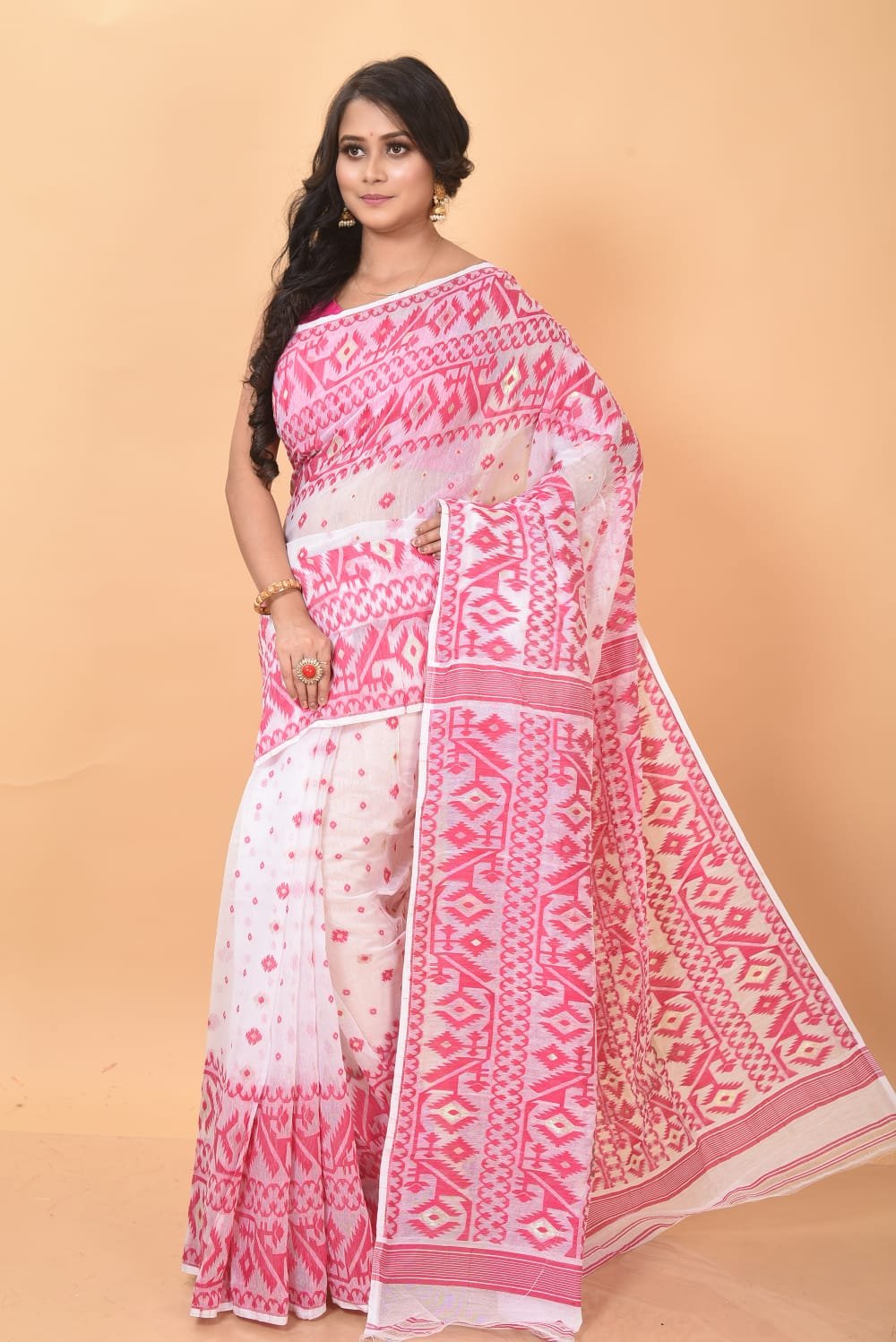 White Soft Dhakai Jamdani Saree