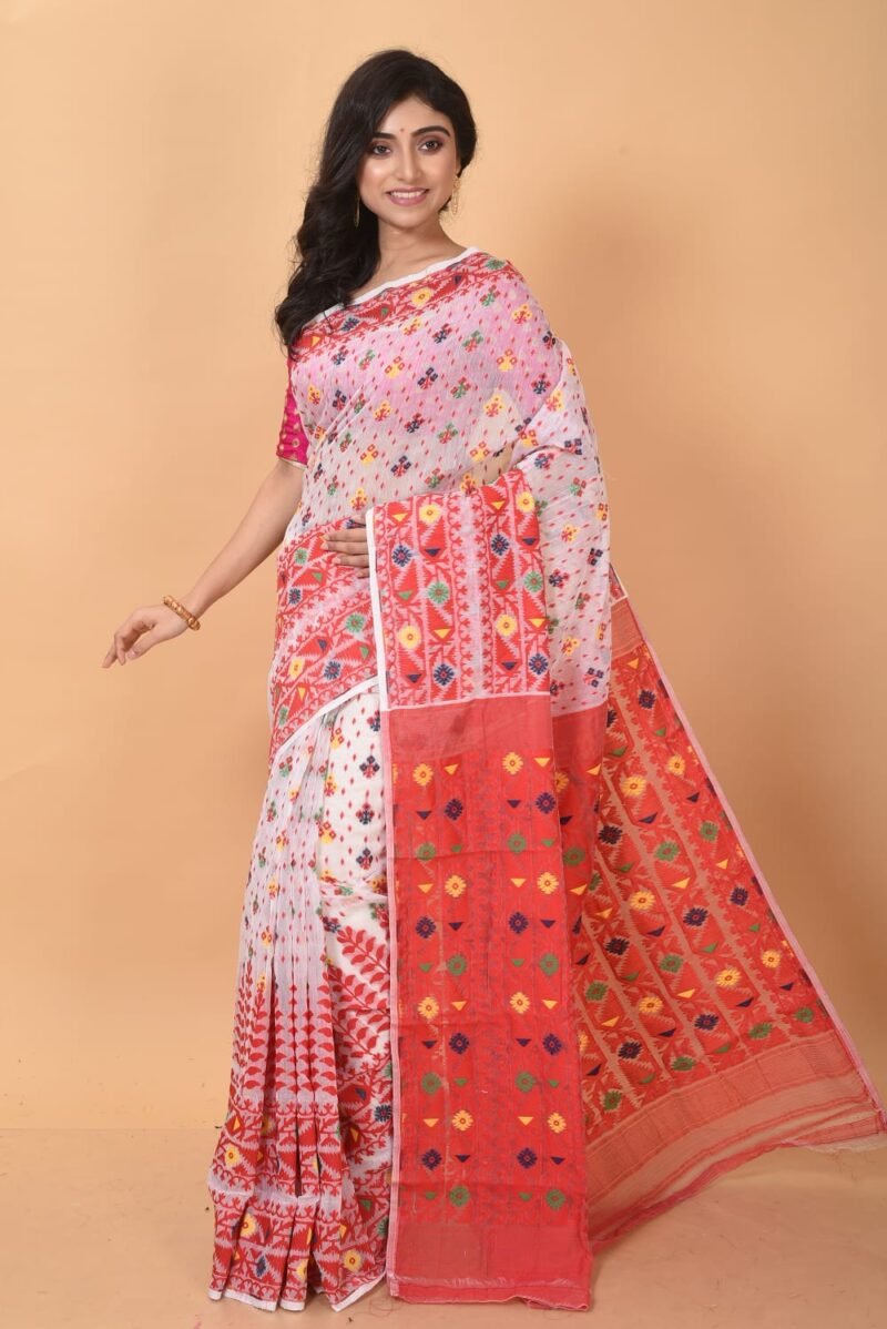 White Soft Dhakai Jamdani Saree