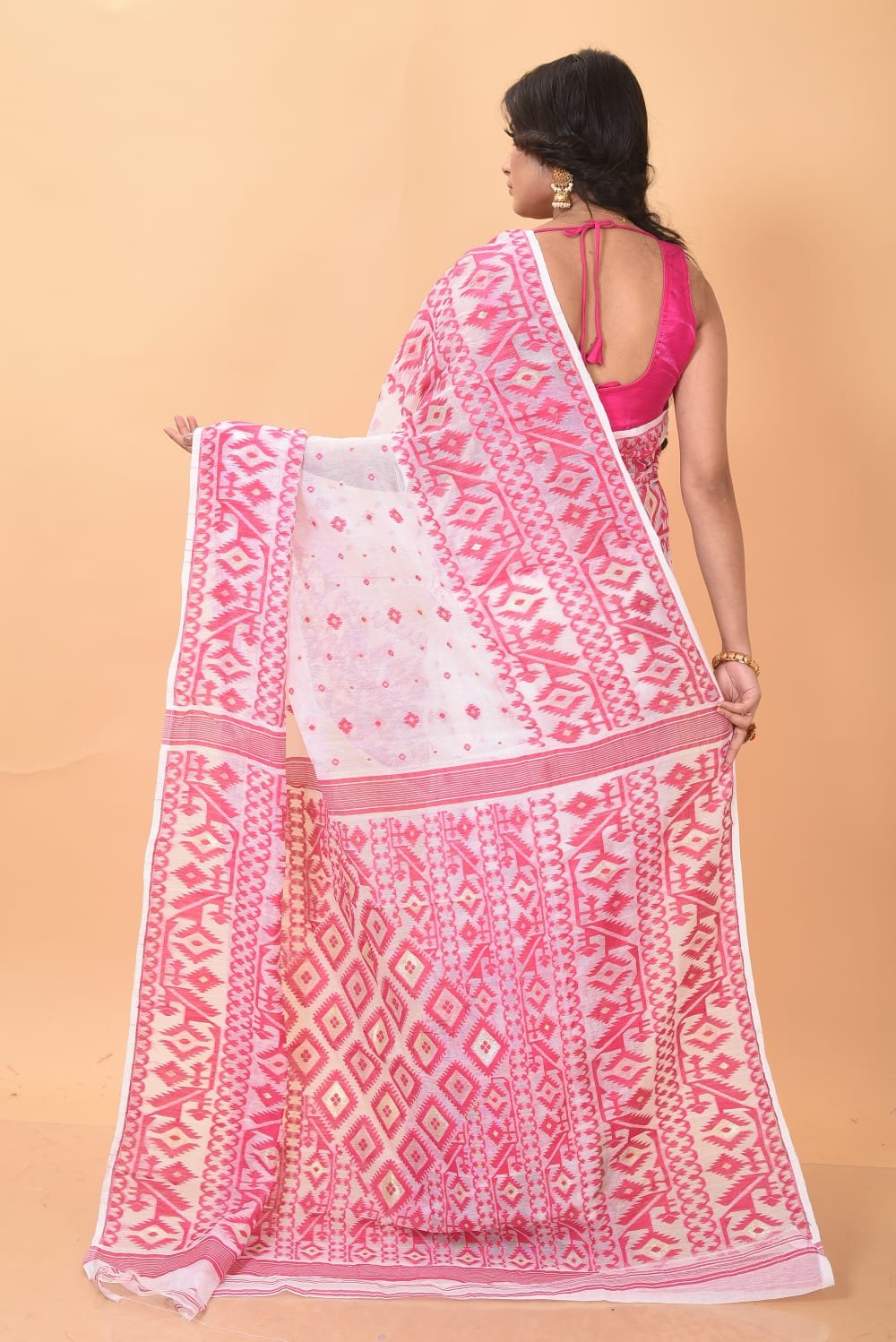 White Soft Dhakai Jamdani Saree - Image 2