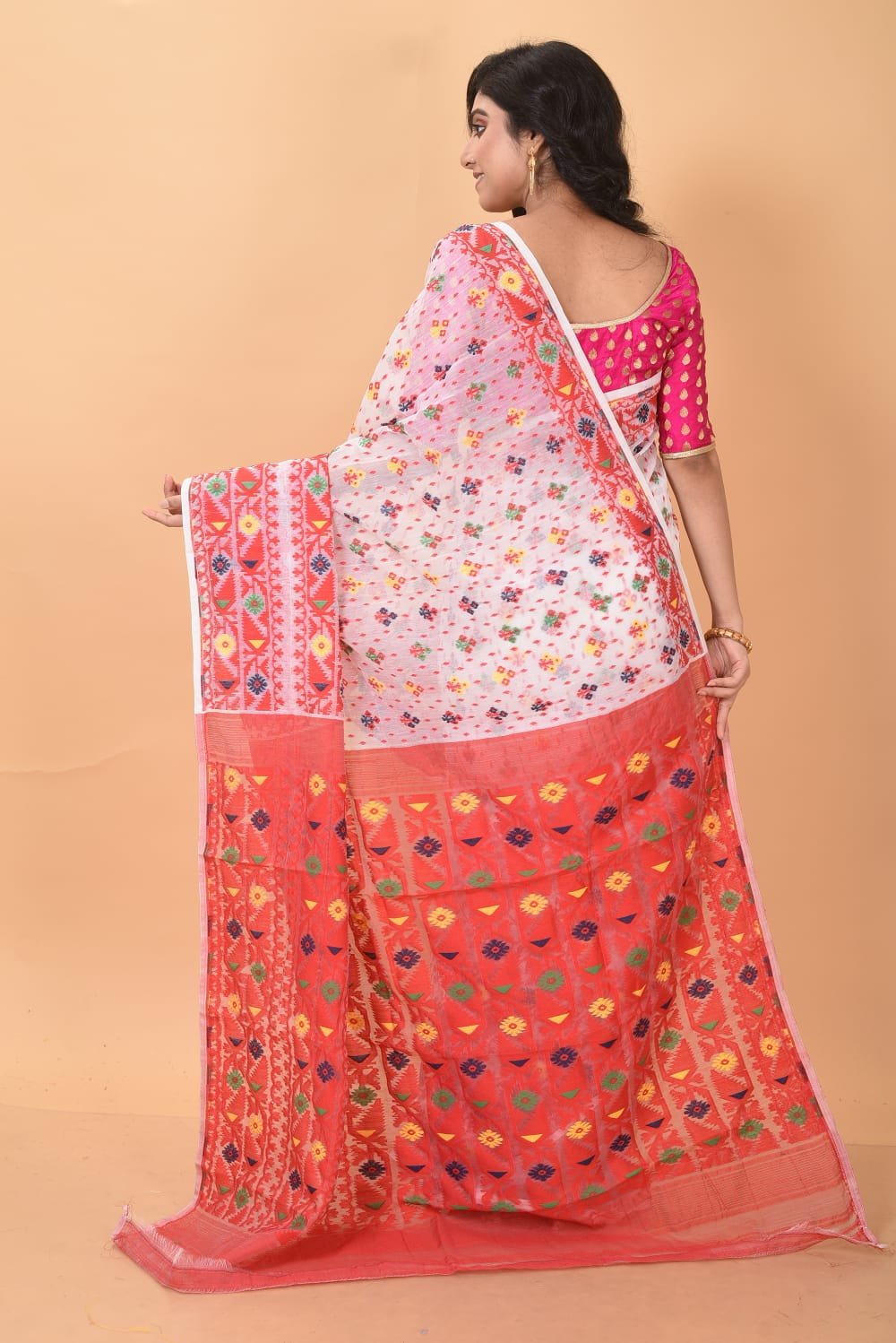 White Soft Dhakai Jamdani Saree - Image 2