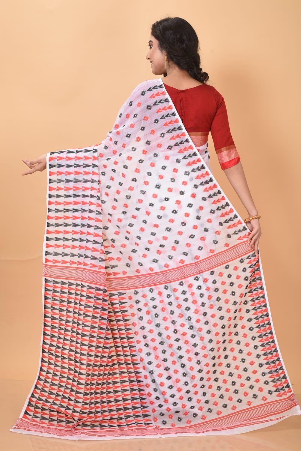 White Soft Dhakai Jamdani Sari - Image 2