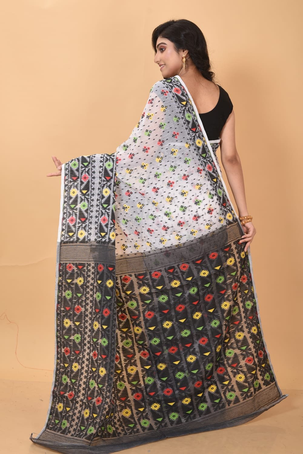 White Soft Dhakai Jamdani Sari - Image 2