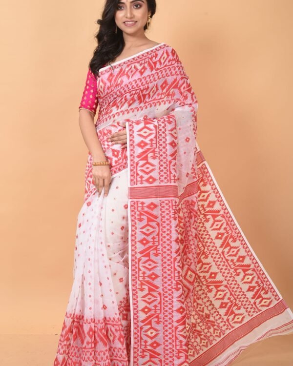 White Soft Dhakai Jamdani Sari