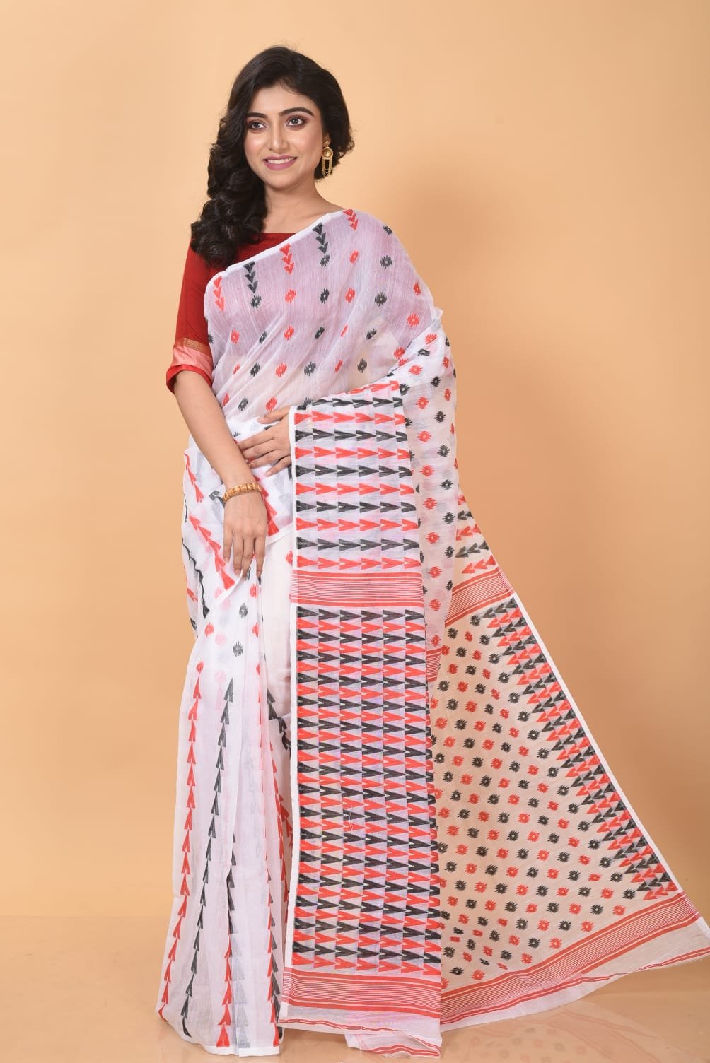 White Soft Dhakai Jamdani Sari