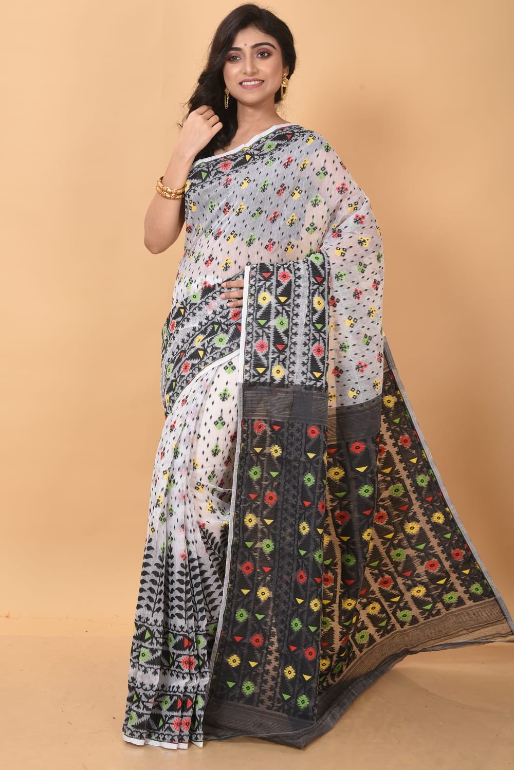White Soft Dhakai Jamdani Sari
