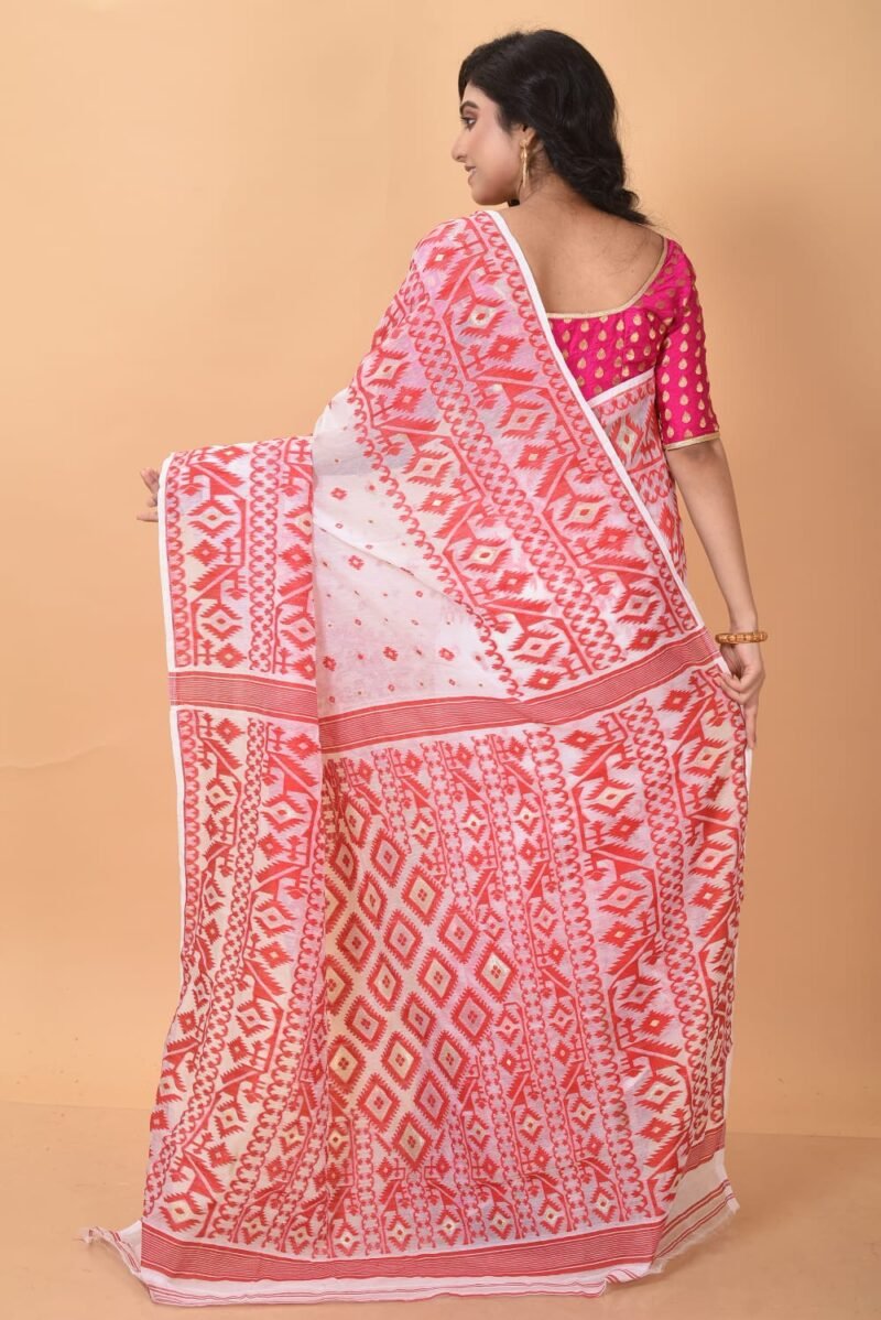 White Soft Dhakai Jamdani Sari - Image 2