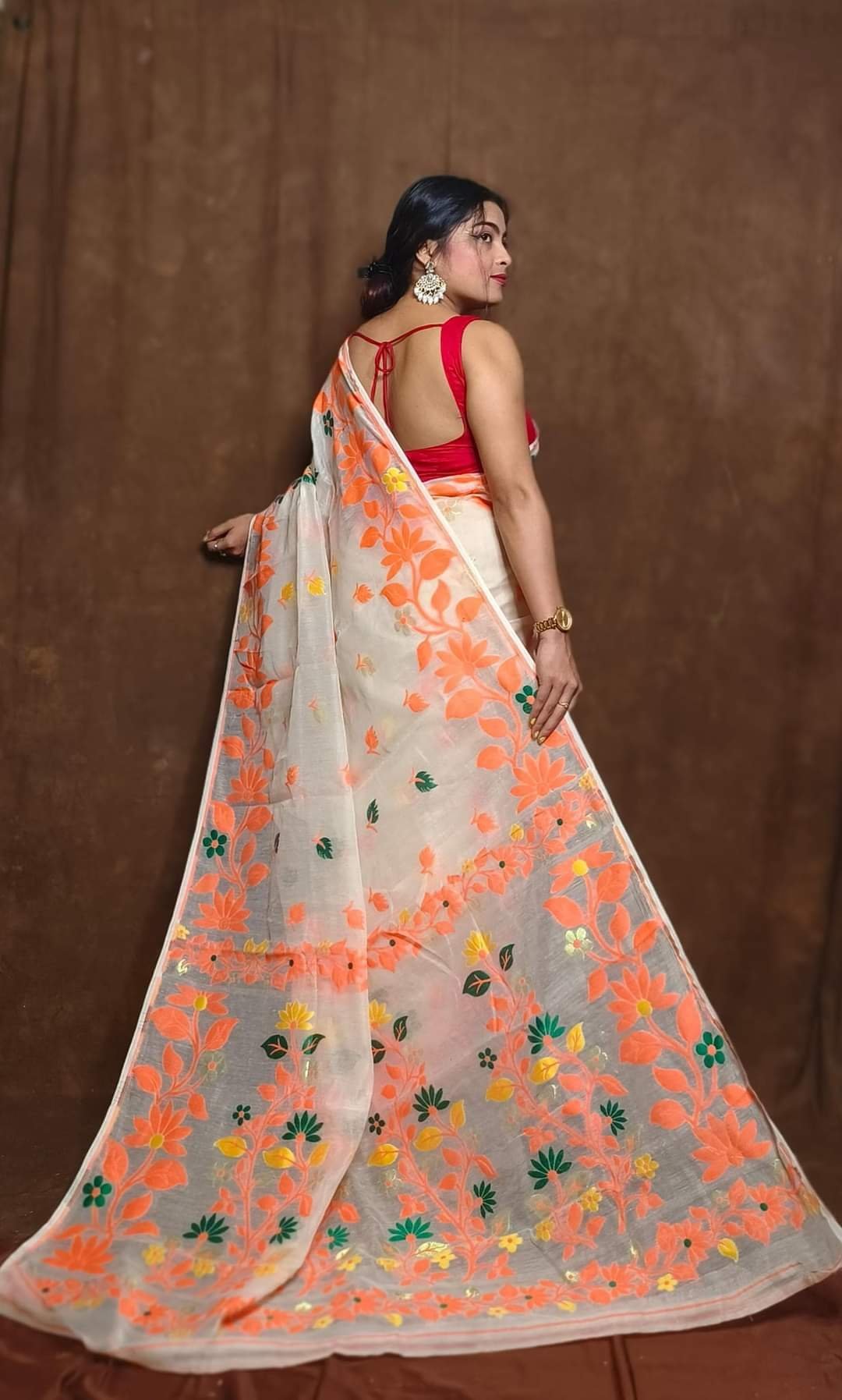 White Soft Lota Jamdani Sari