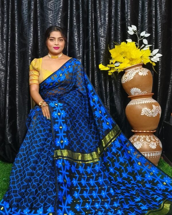 Black Blue Allover Soft Jamdani Sari