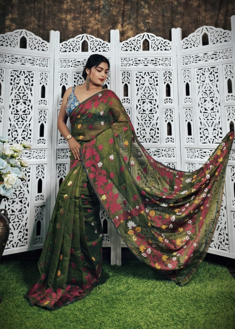 Pasta Soft Lata Dhakai Jamdani Saree - Image 2