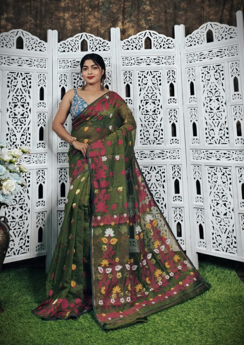 Pasta Soft Lata Dhakai Jamdani Saree